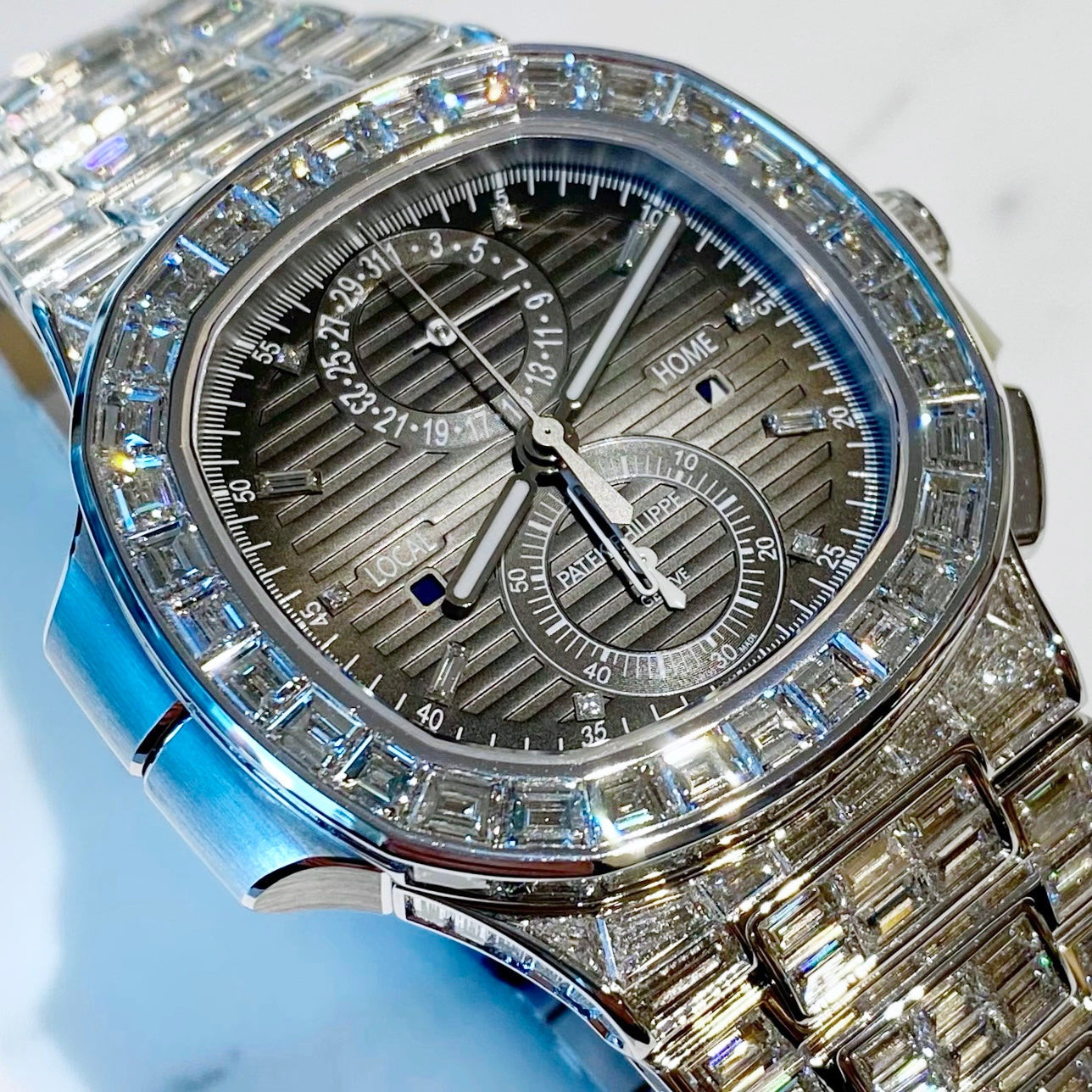 Patek Philippe Nautilus Chronograph Travel Time Baguette Diamond 5990/1400G-001 - ART Luxury_Japan